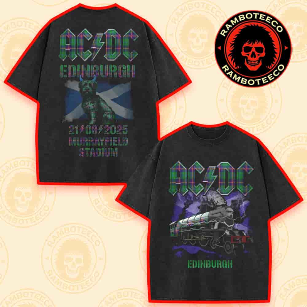 AC/DC PWR UP World Tour Edinburgh Scotland 2025 Exclusive Tee At Murrayfield Stadium On Aug 21st 2025 Merch Print Washed T-Shirt