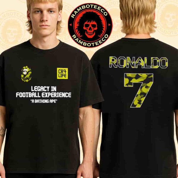 BAPE X CR7 Life Multi Logo Legacy In Football Experience A Bathing Ape Merch Two Sided T-Shirt