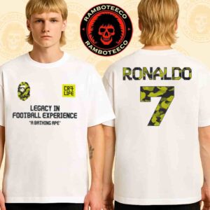 BAPE X CR7 Life Multi Logo Legacy In Football Experience A Bathing Ape Merch Two Sided T-Shirt
