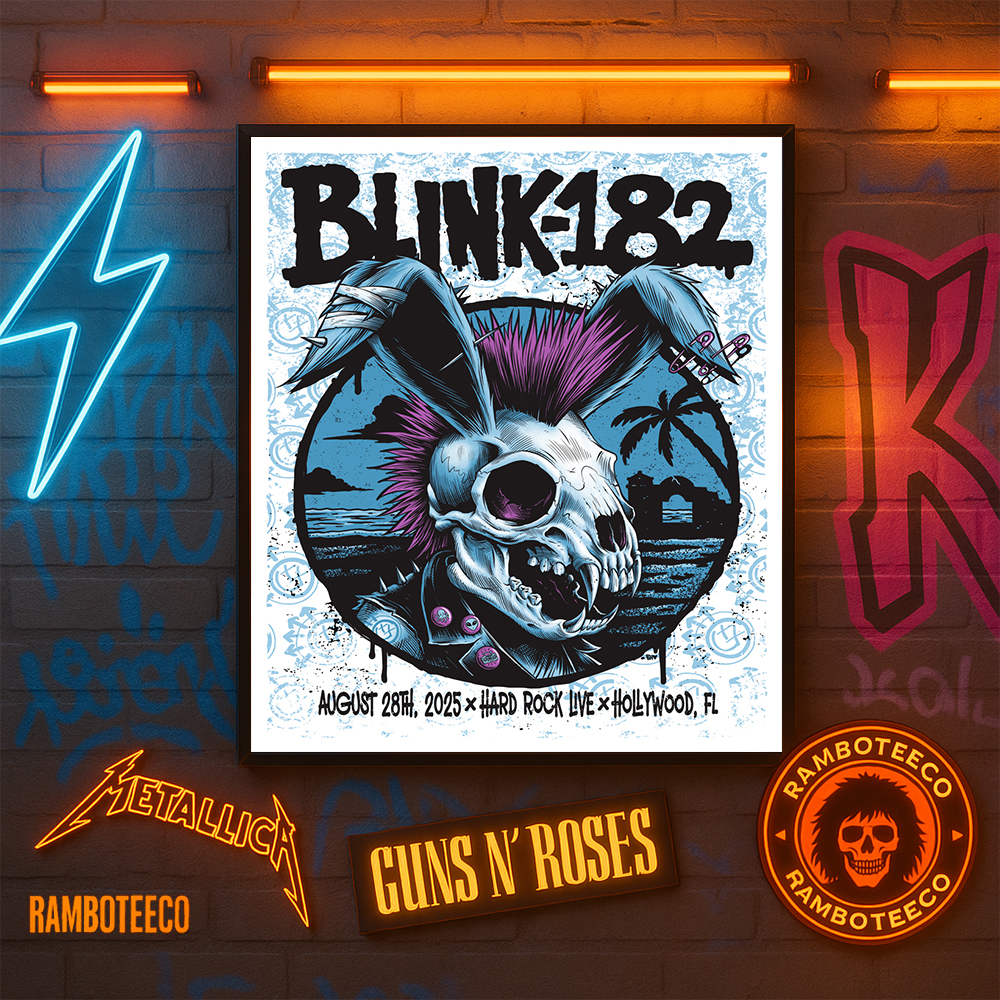 Blink-182 Missionary Impossible 2025 Concert Poster In Hollywood FL On Aug 28th 2025 At Hard Rock Live Home Decor Poster Canvas Blink-182 Missionary Impossible 2025 Concert Poster In Hollywood FL On Aug 28th 2025 At Hard Rock Live Home Decor Poster Canvas