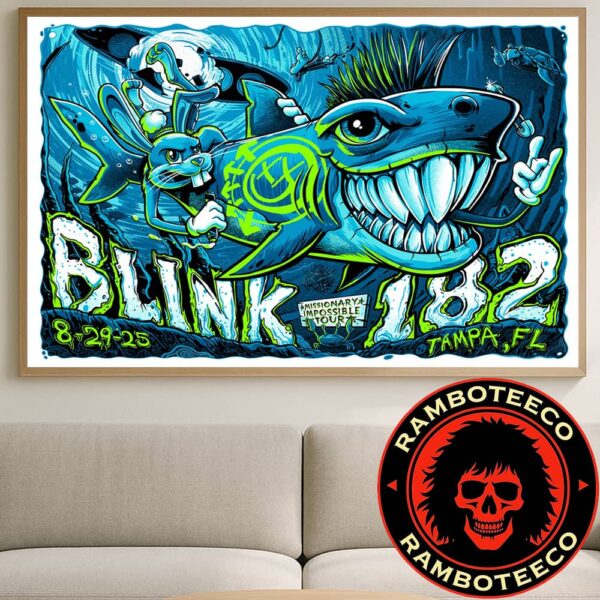 Blink-182 Tampa FL Missionary Impossible Tour 2025 At MIDFLORIDA Credit Union Amphitheatre at the FL State Fairgrounds On Aug 29 2025 Home Decor Poster Canvas