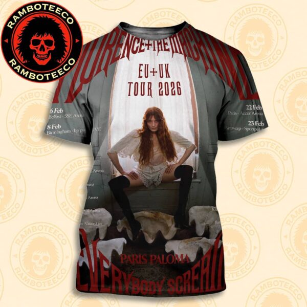 Florence And The Machine With Paris Paloma Everybody Scream EU UK Tour Dates List 2026 All Over Print T-Shirt