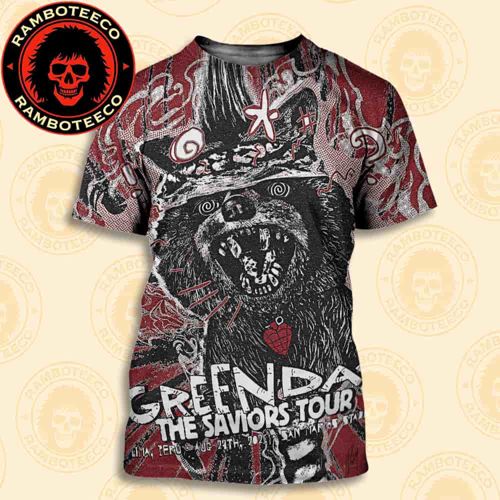 Green Day The Saviors Tour Lima Peru 2025 Concert Poster At San Marcos Stadium On Aug 27th 2025 All Over Print T-Shirt Green Day The Saviors Tour Lima Peru 2025 Concert Poster At San Marcos Stadium On Aug 27th 2025 All Over Print T-Shirt