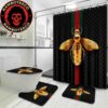 Gucci Bee Flower Blue Navy Background Logo Monogram Bathroom Set Luxury Shower Curtain Bath Rug Home Decor
