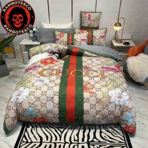 Gucci Bee Luxury And Fashion Logo Monogram Floral Duvet Cover For Bedroom Queen Bedding Set