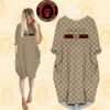 Gucci Black Background Luxury Gold Logo Monogram Batwing Pocket Dress