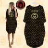 Gucci Brown Background Logo Monogram Iconic Glitter Stripe Batwing Pocket Dress