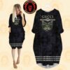 Gucci Brown Background Logo Monogram Iconic Glitter Stripe Batwing Pocket Dress