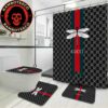 Gucci Beige Background Iconic Logo Monogram Bathroom Set Luxury Shower Curtain Bath Rug Home Decor