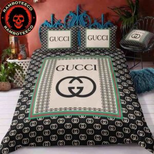 Gucci Luxury And Fashion Black Logo Monogram Iconic Duvet Cover For Bedroom Queen Bedding Set