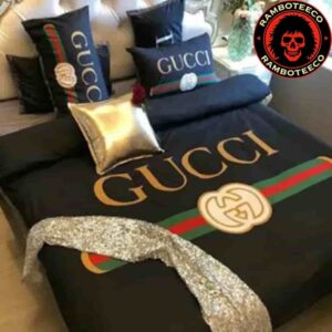 Gucci Luxury And Fashion Logo Black Background Duvet Cover For Bedroom Queen Bedding Set
