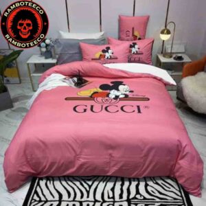 Gucci Micky Mouse Luxury And Fashion Pink Duvet Cover For Bedroom Queen Bedding Set
