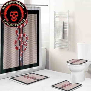 Gucci Snake Beige Background Logo Monogram Bathroom Set Luxury Shower Curtain Bath Rug Home Decor