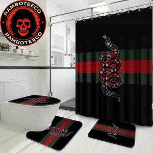 Gucci Snake Black Background Bathroom Set Luxury Shower Curtain Bath Rug Home Decor