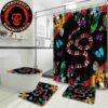Gucci Snake Black Background White Logo Monogram Bathroom Set Luxury Shower Curtain Bath Rug Home Decor