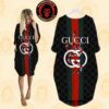 Gucci Snake Green Background Logo Monogram Iconic Stripe Batwing Pocket Dress