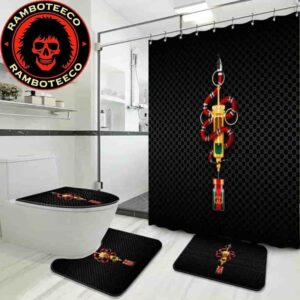 Gucci Snake Black Background White Logo Monogram Bathroom Set Luxury Shower Curtain Bath Rug Home Decor