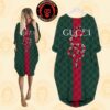 Gucci x Mickey Mouse With Red Lip Pattern Yellow Background Batwing Pocket Dress
