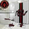 Gucci Snake White Background Black Logo Monogram Bathroom Set Luxury Shower Curtain Bath Rug Home Decor