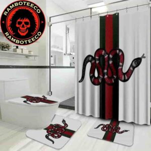 Gucci Snake White Background Bathroom Set Luxury Shower Curtain Bath Rug Home Decor