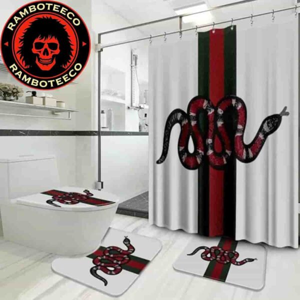 Gucci Snake White Background Bathroom Set Luxury Shower Curtain Bath Rug Home Decor