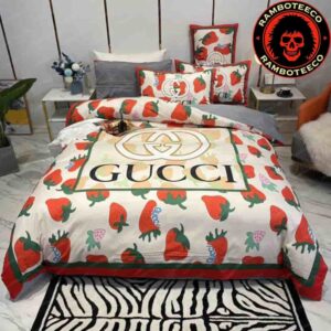 Gucci Strawberry Luxury And Fashion Fruit Print Duvet Cover For Bedroom Queen Bedding Set
