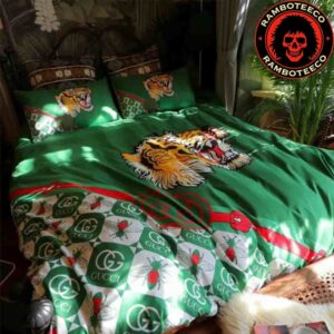 Gucci Tiger Luxury And Fashion Green Bee Pattern Duvet Cover For Bedroom Queen Bedding Set