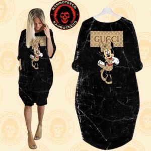 Gucci x Micky Mouse Black Background Logo Iconic Stripe Batwing Pocket Dress