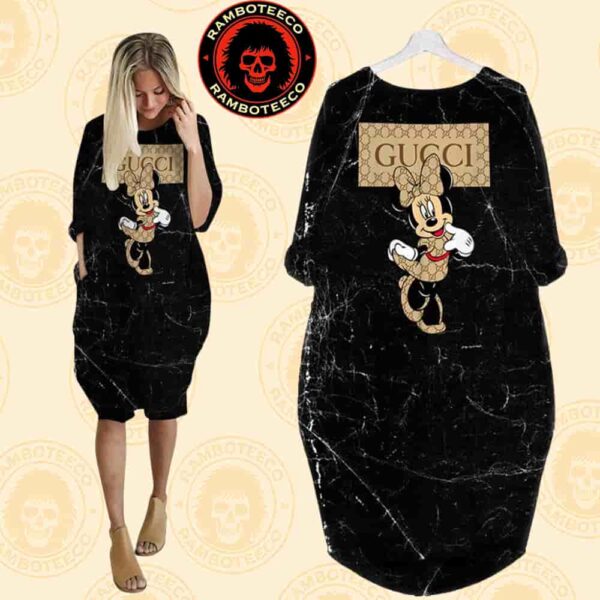 Gucci x Micky Mouse Black Background Logo Iconic Stripe Batwing Pocket Dress