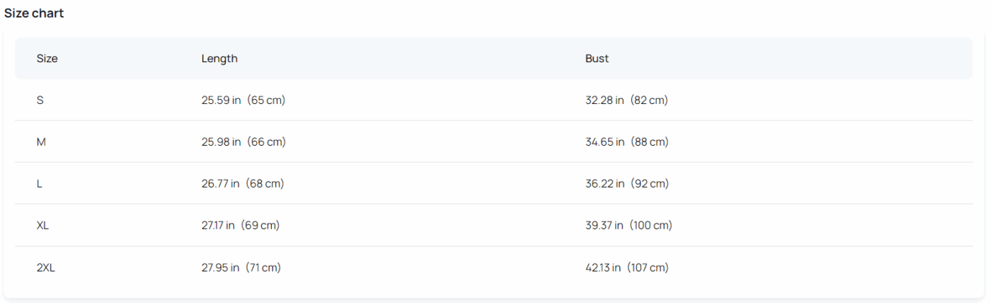 Lady Size Guide