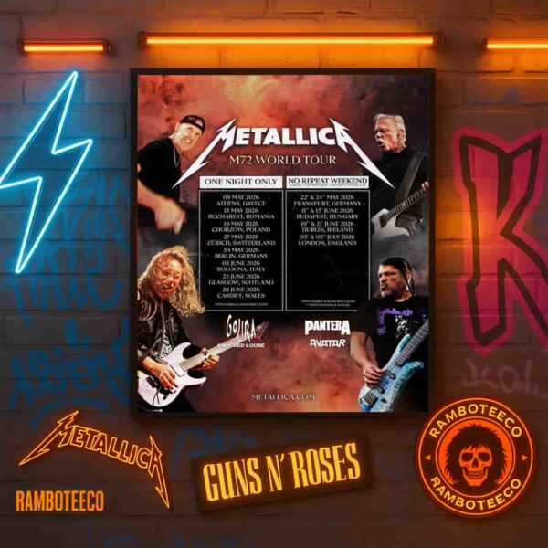 Metallica M72 World Tour Europe 2026 Schedule Tour Dates List Home Decor Poster Canvas