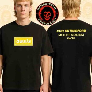 Oasis Live ’25 World Tour 2025 Venue Tee In East Rutherford NJ On Aug 31st – Sept 1st 2025 At MetLife Stadium Merch Two Sided T-Shirt