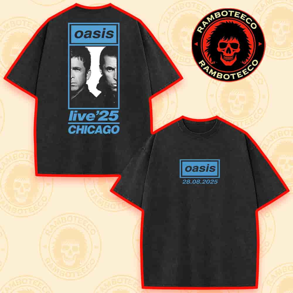 Oasis Live 25 World Tour Chicago IL 2025 Exclusive Tee At Soldier Field On Aug 28 2025 Merch Print Washed T-Shirt Oasis Live 25 World Tour Chicago IL 2025 Exclusive Tee At Soldier Field On Aug 28 2025 Merch Print Washed T-Shirt
