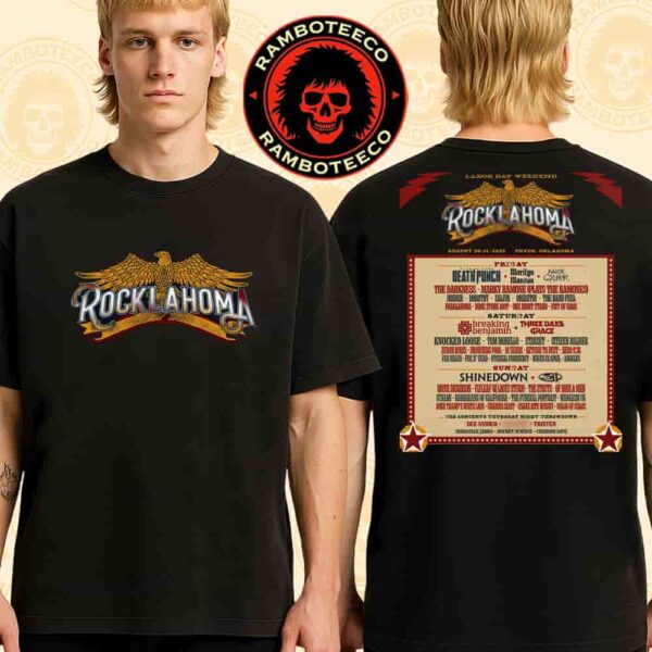 Rocklahoma Festival 2025 Labor Day Weekend At Catch The Fever Music Festival Grounds In Pryor Okalahoma On Aug 29-31 2025 Full Lineup Merch Two Sided T-Shirt