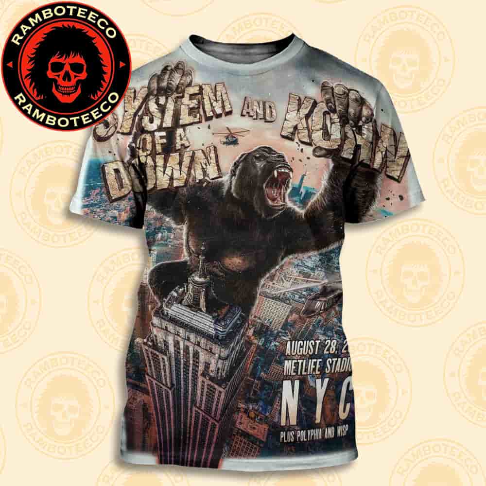 System Of A Down And Korn Plus Polyphia and Wisp Event Poster In East Rutherford NJ On Aug 28 2025 At MetLife Stadium All Over Print T-Shirt System Of A Down And Korn Plus Polyphia and Wisp Event Poster In East Rutherford NJ On Aug 28 2025 At MetLife Stadium All Over Print T-Shirt