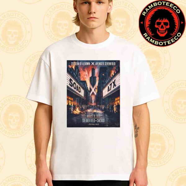 System Of A Down x Avenged Sevenfold With Polyphia And Wisp Concert Poster In Chicago On Aug 31st 2025 At Soldier Field Merchandise Unisex T-Shirt