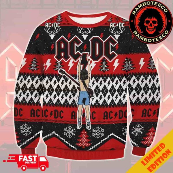 AC/DC Angus Young Hold Lightning Christmas Gift Xmas Ugly Sweater