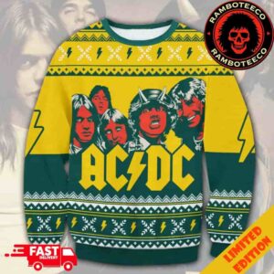 AC/DC Yellow Christmas Pattern Merchandise Xmas Gift Ugly Sweater