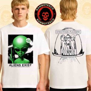 Blink-182 Missionary Impossible Tour 2025 Collection Merch Aliens Exist Greetings Fuckers Print Two Sided T-Shirt