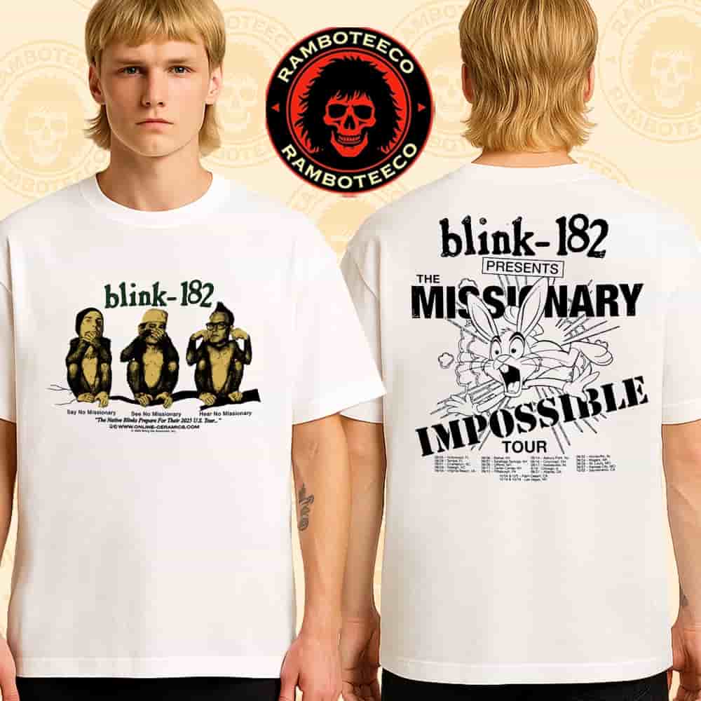 Blink-182 Missionary Impossible Tour 2025 Collection Merch The Native Blinks Prepare For Their 2025 US Tour Dates List Print Two Sided T-Shirt