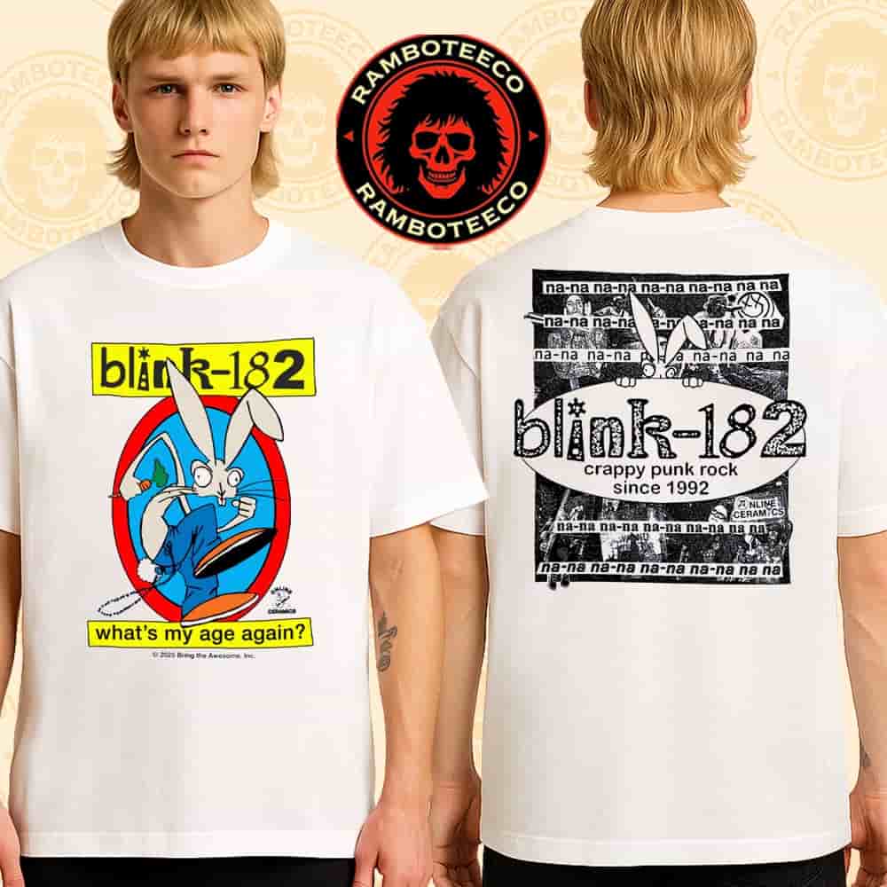 Blink-182 Missionary Impossible Tour 2025 Collection Merch What's My Age Again Crappy Punk Rock Since 1992 Print Two Sided T-Shirt