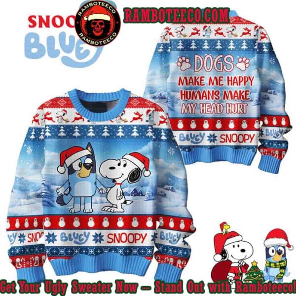 Bluey Snoopy Peanuts Merry Christmas Human Makes My Head Hurt Ugly Sweater