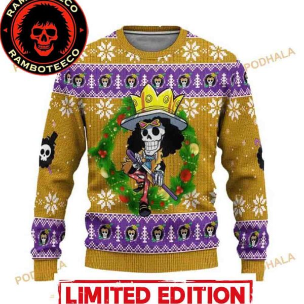 Brook One Piece Anime Xmas Snowflakes Pattern Best 2025 Christmas Ugly Sweater