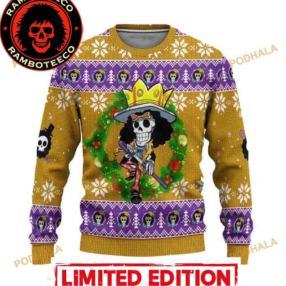 Brook One Piece Anime Xmas Snowflakes Pattern Best 2025 Christmas Ugly Sweater Brook One Piece Anime Xmas Snowflakes Pattern Best 2025 Christmas Ugly Sweater