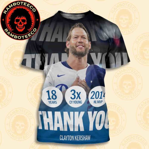 Clayton Kershaw Los Angeles Dodgers MLB  Announces Retire After 2025 Season All Over Print T-Shirt