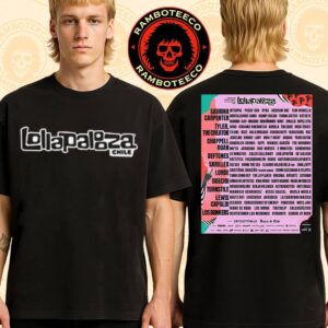 Lollapalooza South America Music Festival Chile 2026 Lineup Poster At Santiago de Chile Parque O’Higgins On 13,14,15 Mar 2026 Merch Two Sided T-Shirt
