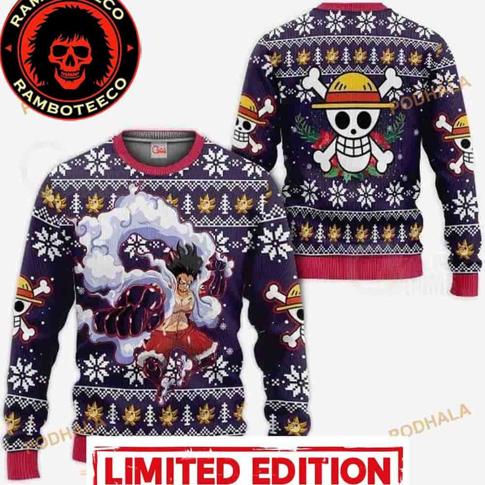 Luffy Gear 4 One Piece Anime Xmas Ugly Christmas Sweater Best Gifts 2025 For Men Luffy Gear 4 One Piece Anime Xmas Ugly Christmas Sweater Best Gifts 2025 For Men