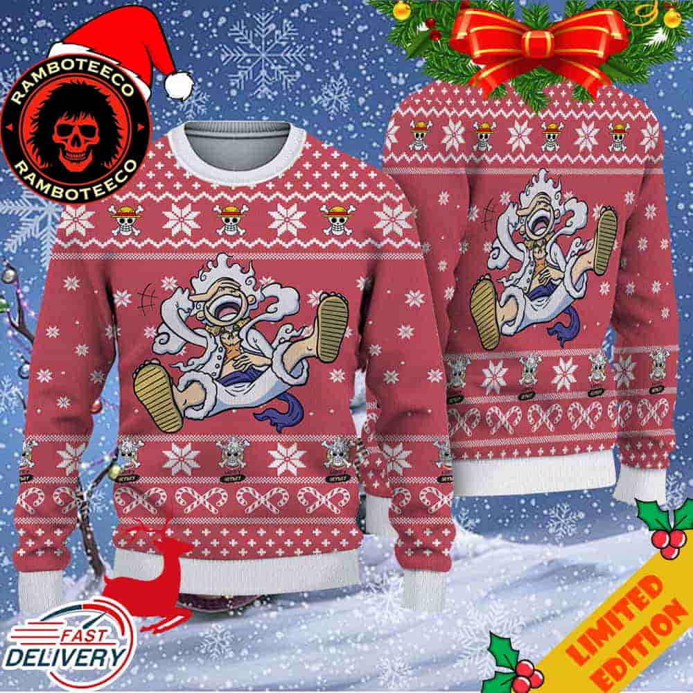 Luffy Gear 5 Nika Nika No Mi Sun God Joy Boy One Piece Christmas 2025 Ugly Sweater Luffy Gear 5 Nika Nika No Mi Sun God Joy Boy One Piece Christmas 2025 Ugly Sweater