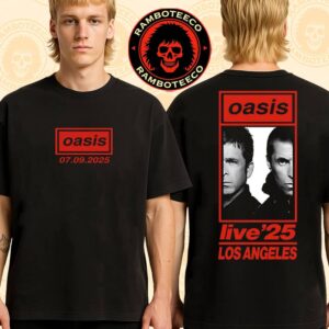 Oasis Live ’25 North America Tour Los Angeles 2025 Venue Tee At Rose Bowl On Sept 7 2025 Merch Two Sided T-Shirt