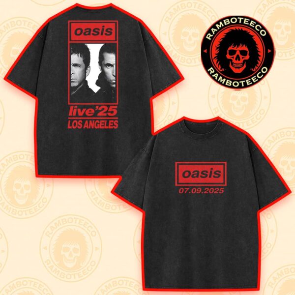 Oasis Live ’25 North America Tour Los Angeles 2025 Venue Tee At Rose Bowl On Sept 7 2025 Merch Washed T-Shirt
